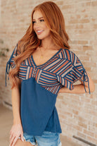 Andree by Unit Blue Greece Lightning V-Neck Blouse Tops