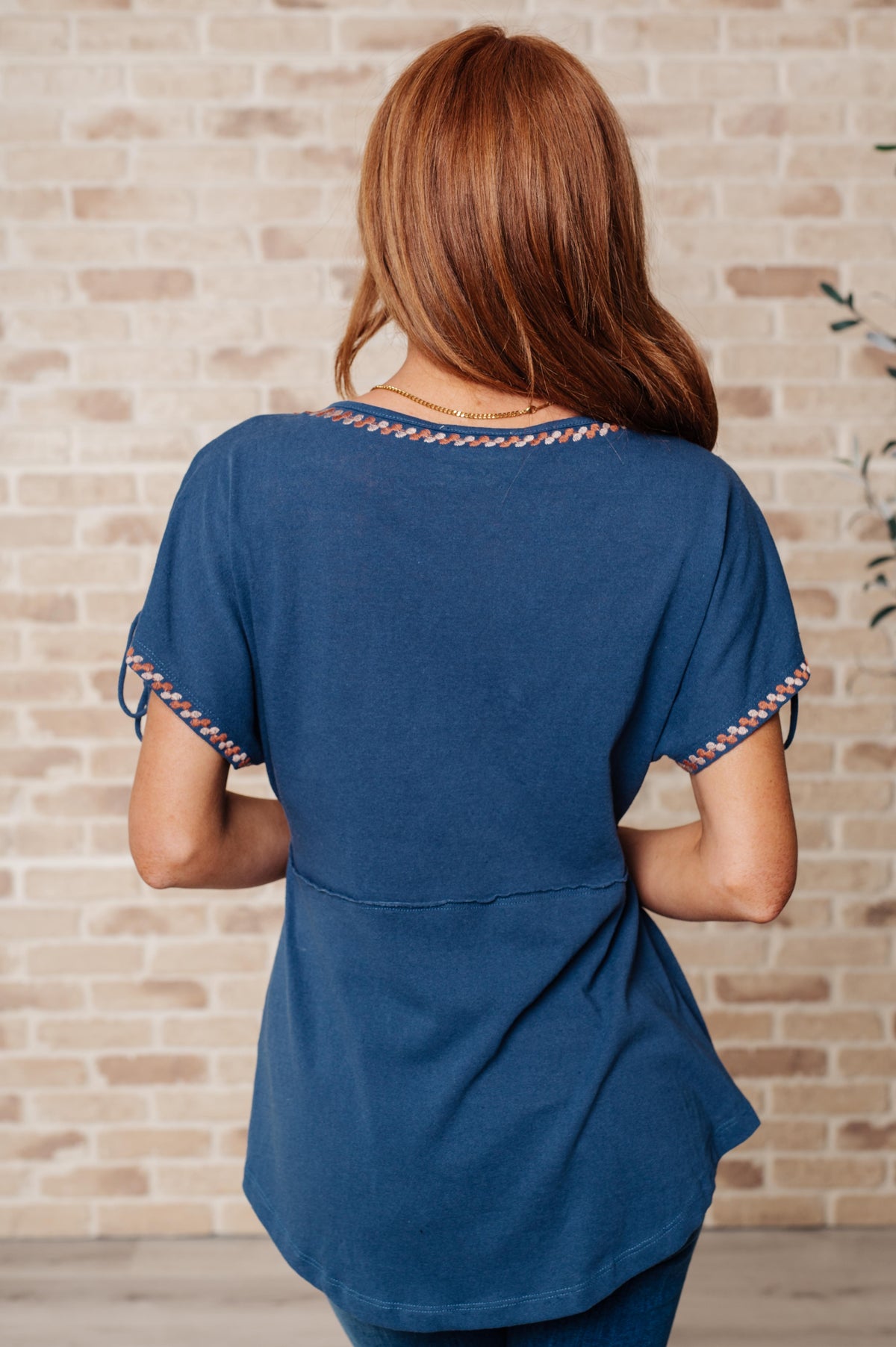 Andree by Unit Blue Greece Lightning V-Neck Blouse Tops