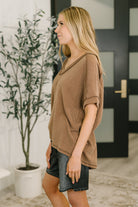 Zenana Growing Restless V-Neck Tee in Brown Womens