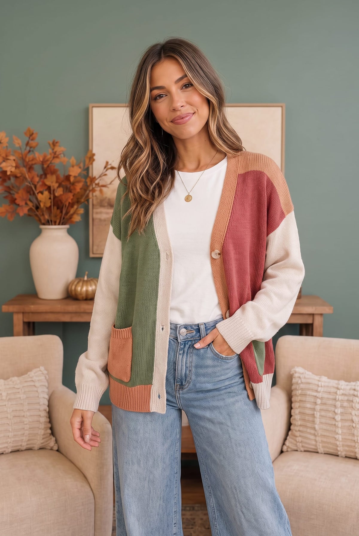 Haptics Natural Beauty Color Block Knit Cardigan