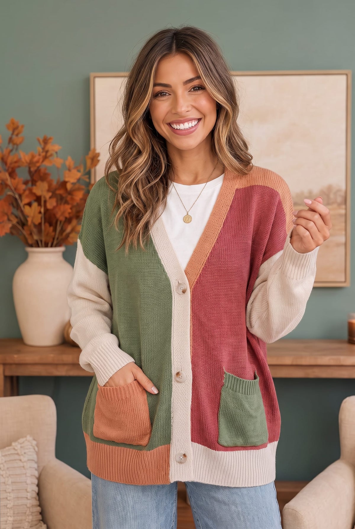 Haptics Natural Beauty Color Block Knit Cardigan