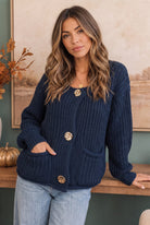 Haptics Cozy Afternoons Navy Cardigan Cardigans