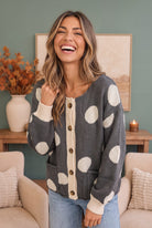 Haptics Dotty For You Charcoal Polka Dot Knit Cardigan Cardigans
