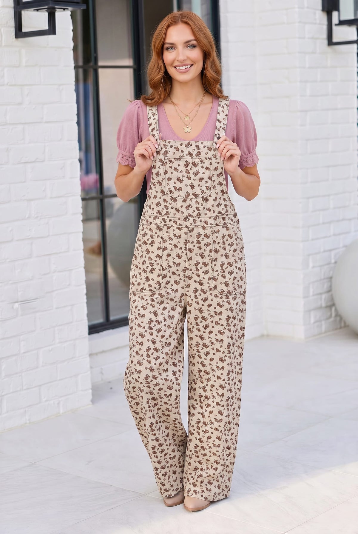 Haptics Wildflower Fields Floral Barrel Leg Suspender Overalls