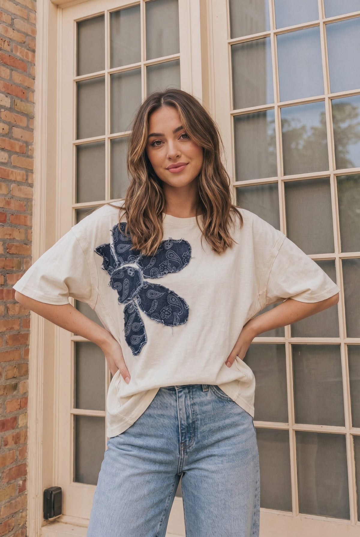 Haptics Paisley Petal Graphic Tee in Cream