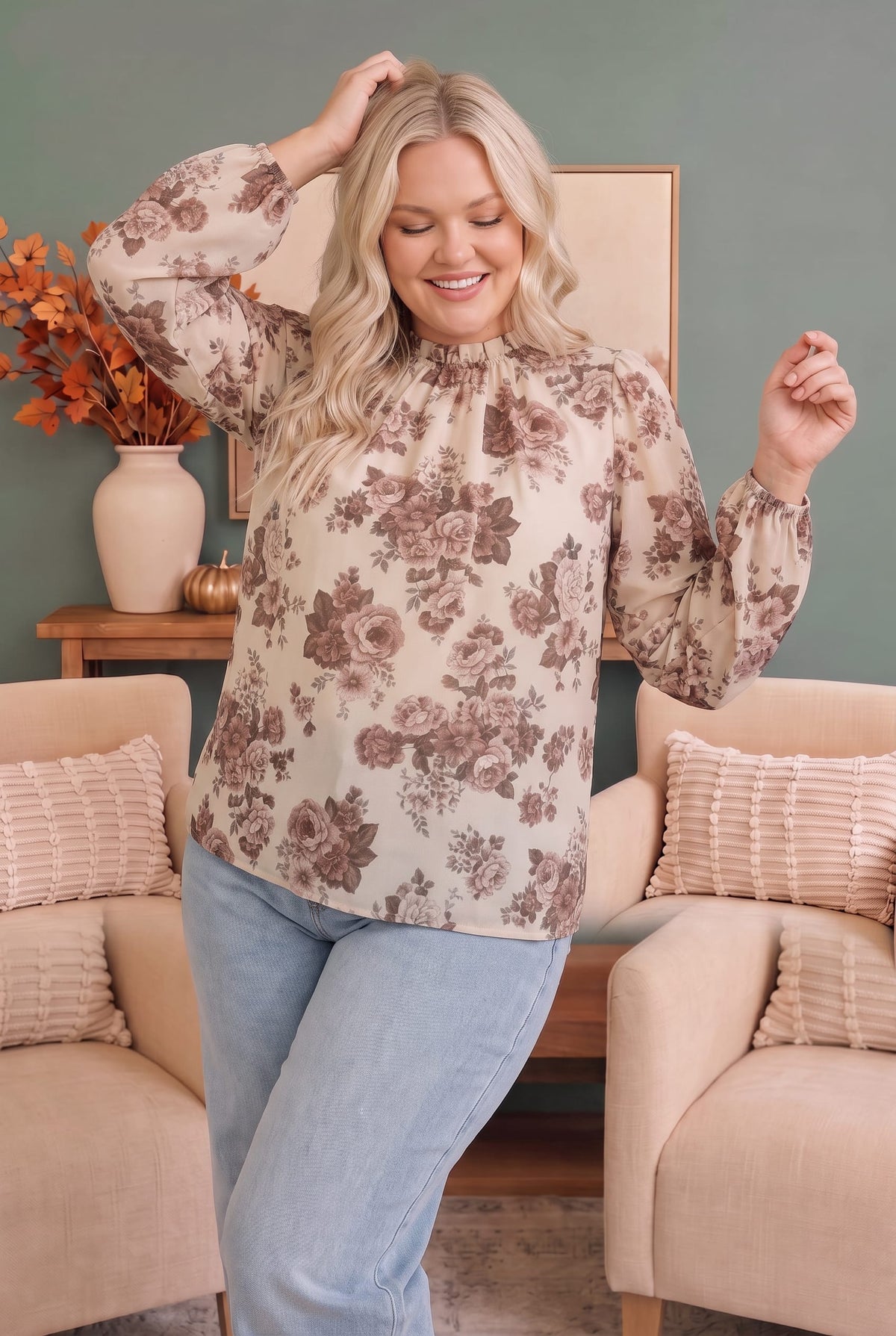 Haptics Vintage Rose Garden Floral Blouse