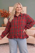 Haptics Ruffle the Rules Plaid Flannel Top in Red Tops