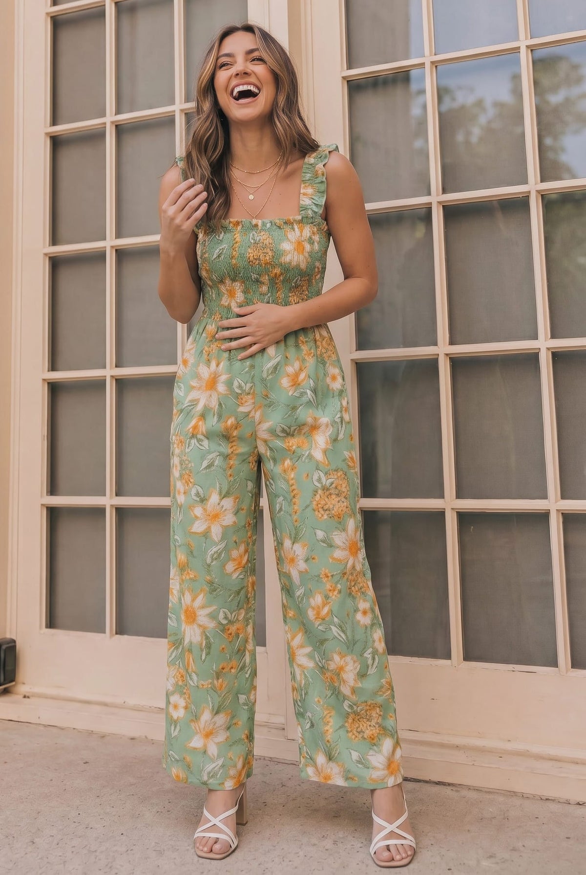Haptics Party Ready Jumpsuit in Green Floral Bliss