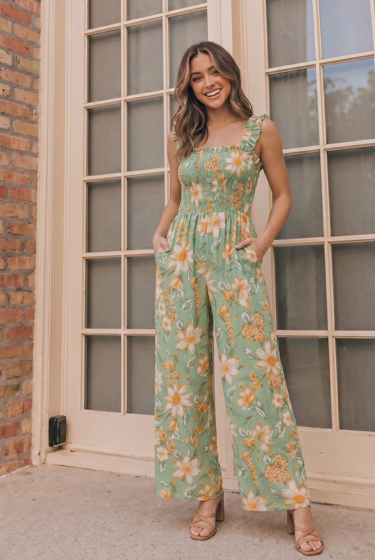 Haptics Party Ready Jumpsuit in Green Floral Bliss