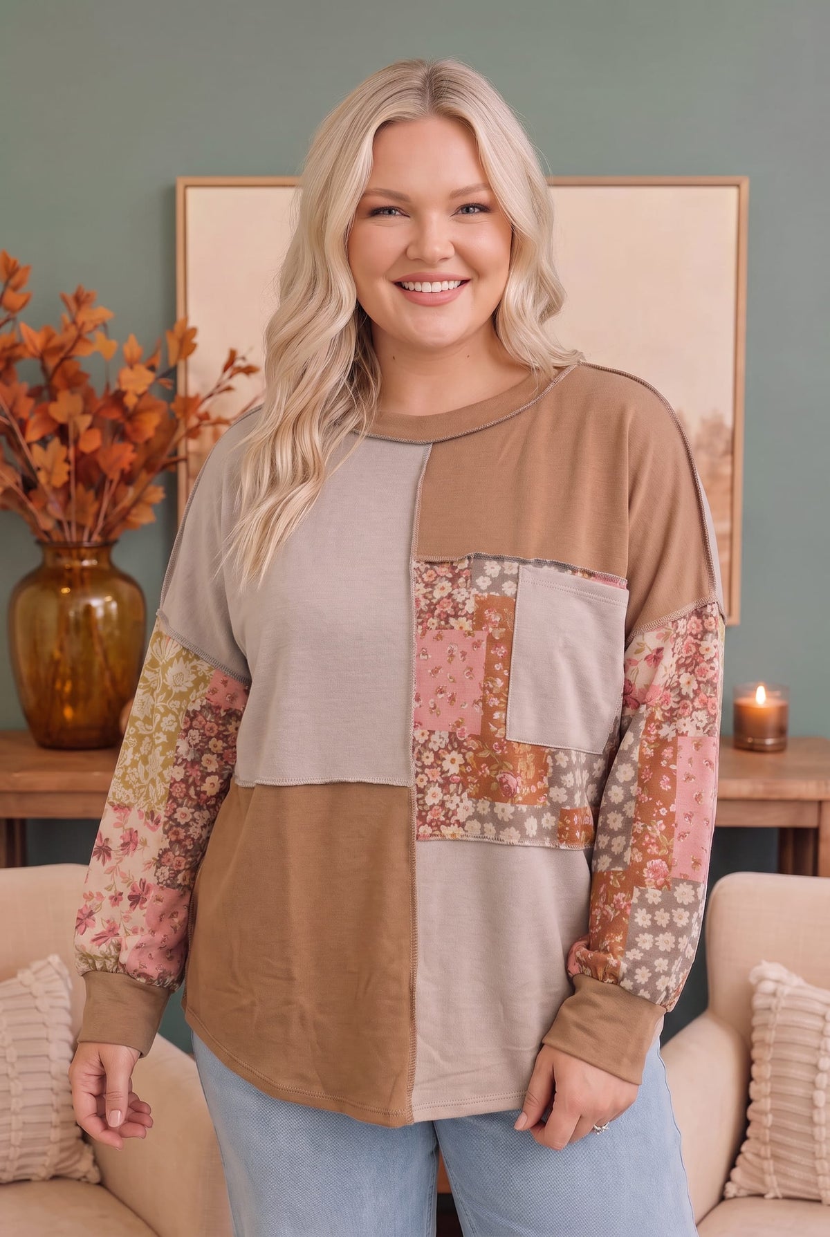 Haptics Neapolitan Patchwork Floral Colorblock Pullover Tops