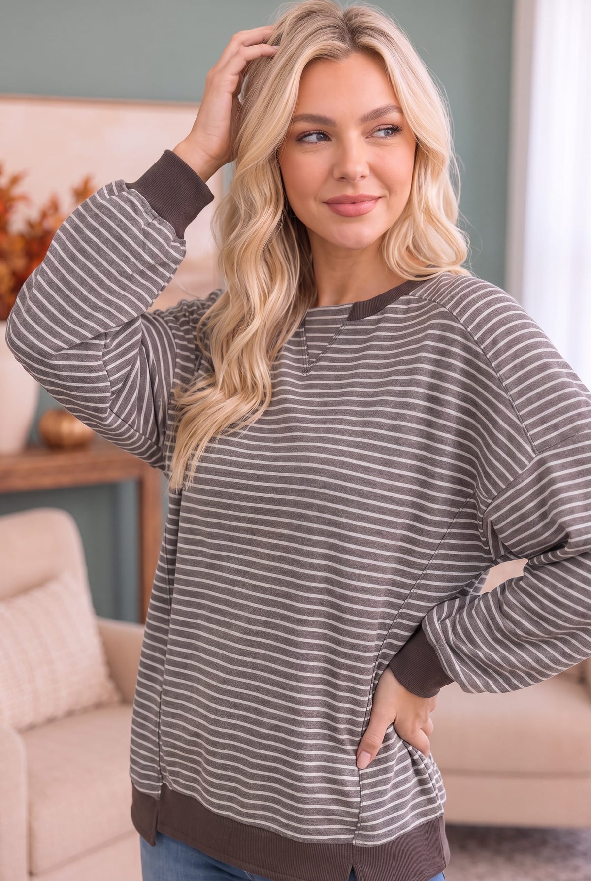 Haptics Crush on You Raglan Pullover in Mocha Sweatshirts