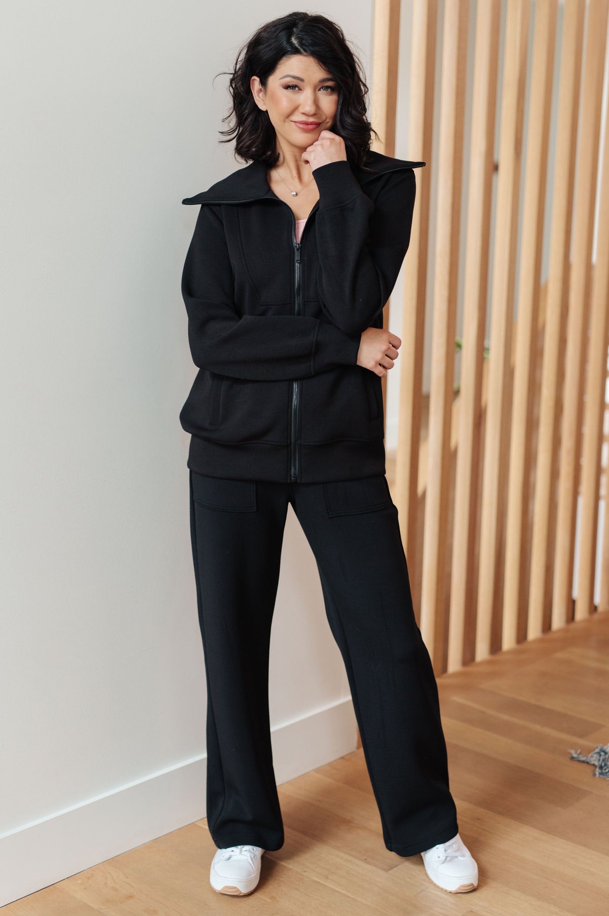 Rae Mode Handle That Micro Modal Scuba Knit High Neck Zip Up Black Jacket Layers