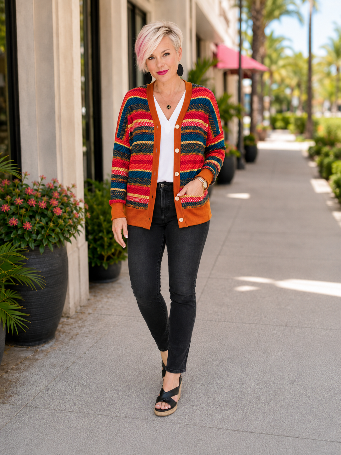 Haptics Snuggle Up Striped Button Down Cardigan Cardigans