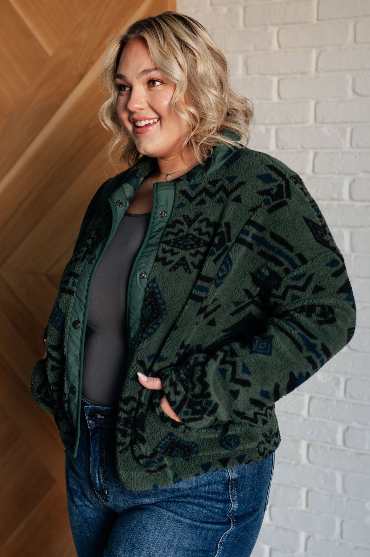 Sew In Love High Perspective Geometric Fleece Jacket Layers