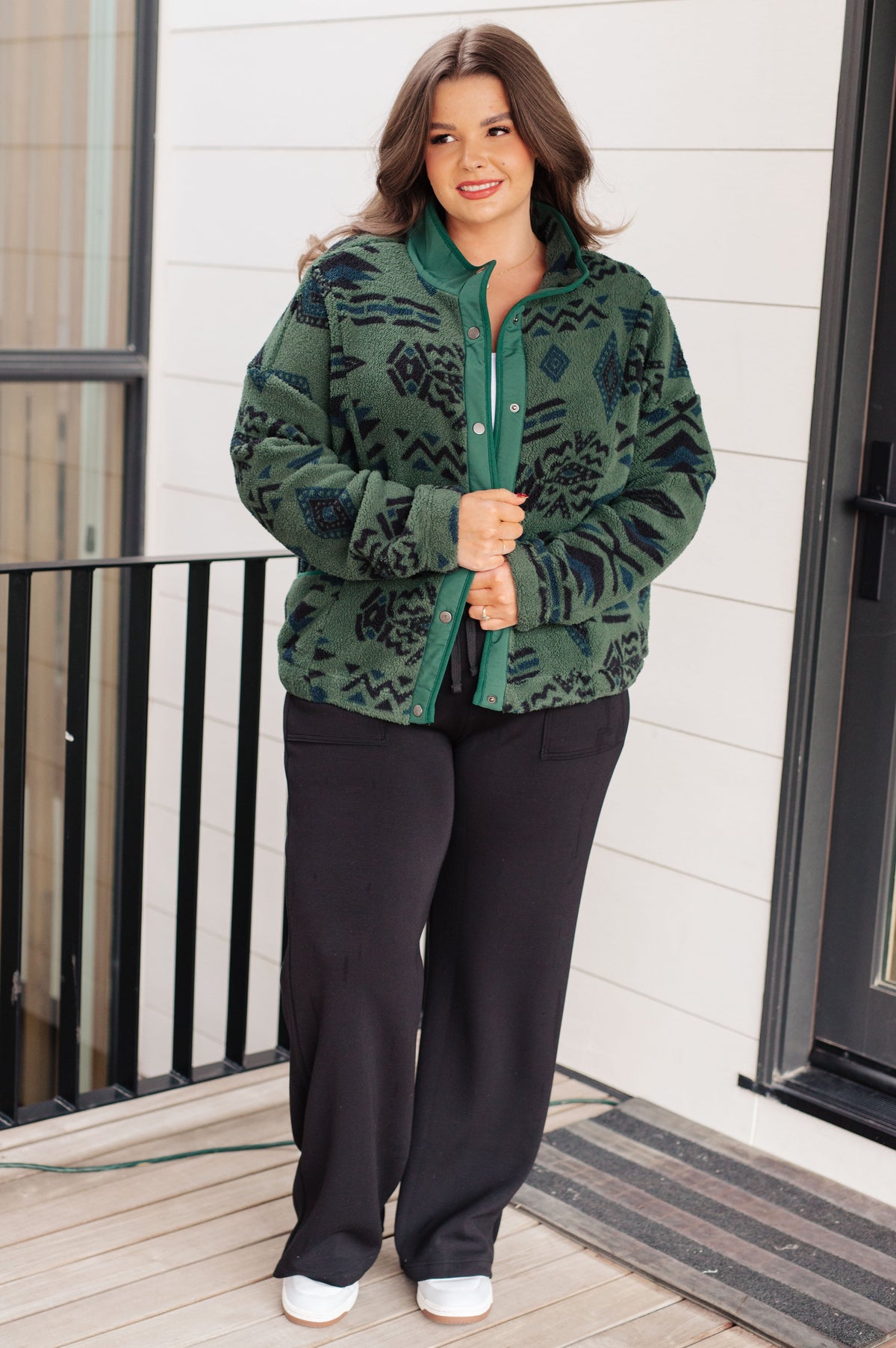 Sew In Love High Perspective Geometric Fleece Jacket Layers