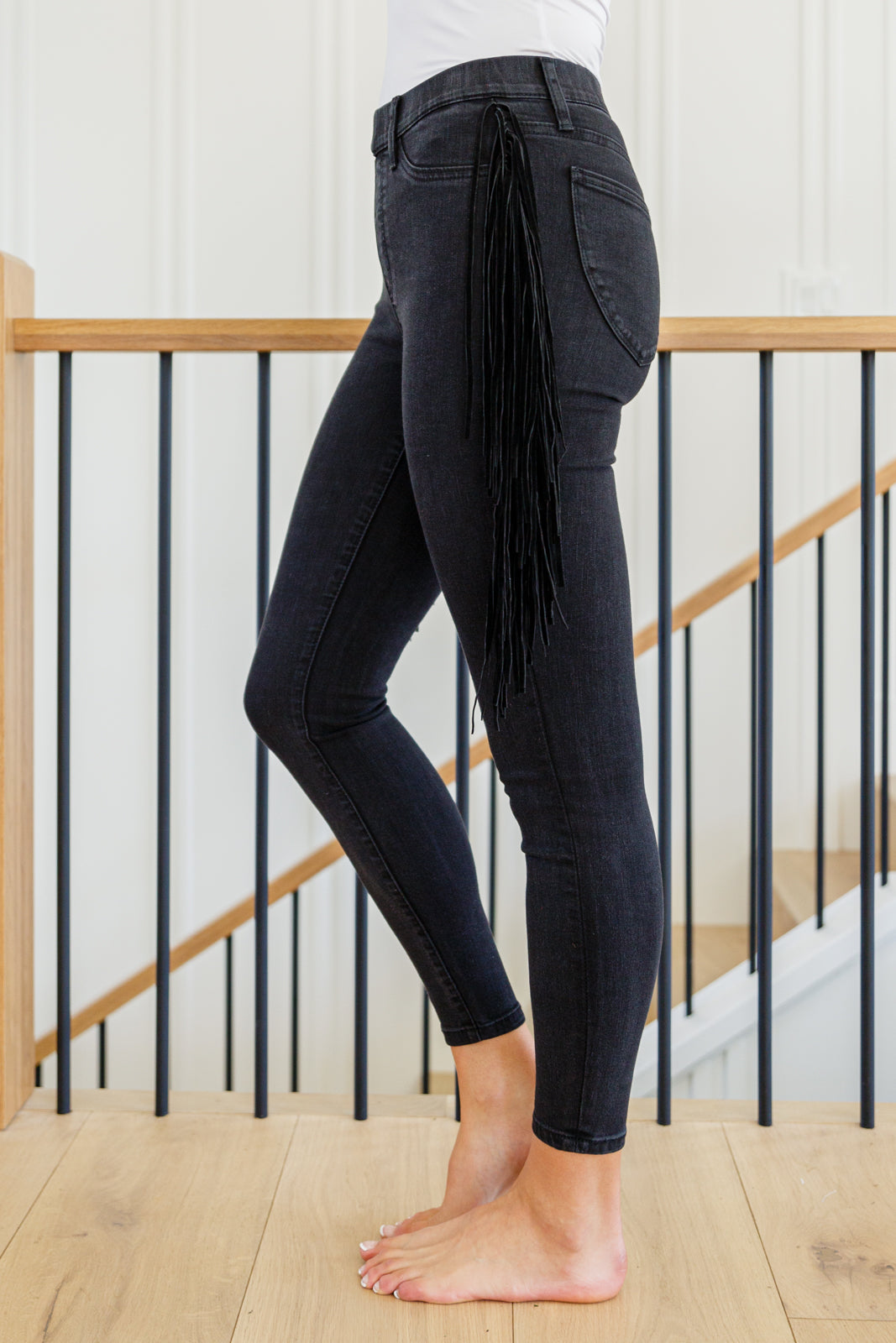 Judy Blue Hilary Side Fringe Skinny Jegging In Black Womens