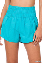 Zenana Smocked Waist Running Shorts Ice Blue Shorts