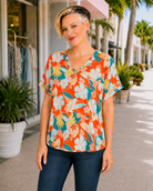 Haptics Lei Me Down Drop Shoulder Hawaiian Woven Top Womens