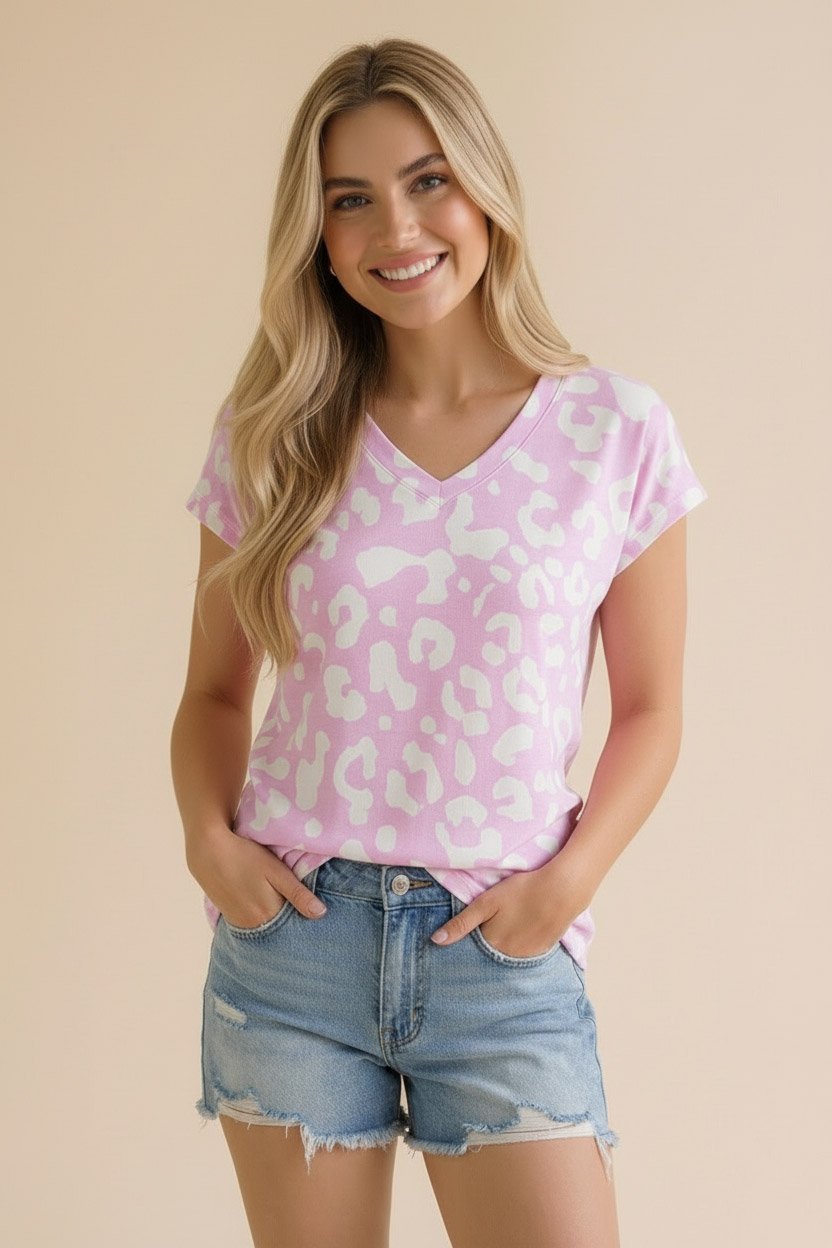 Haptics Wild About You Lilac Leopard V-Neck Tee