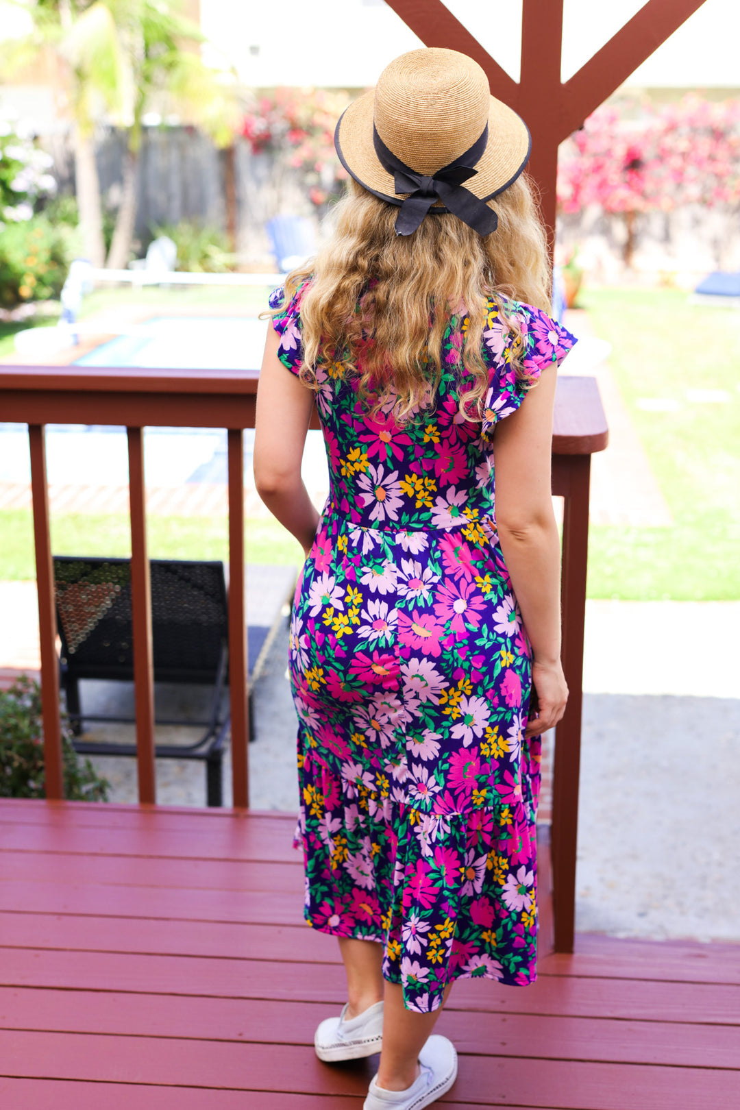 Haptics Diva Dreams Navy & Lilac Floral Fit & Flare Midi Dress Dresses