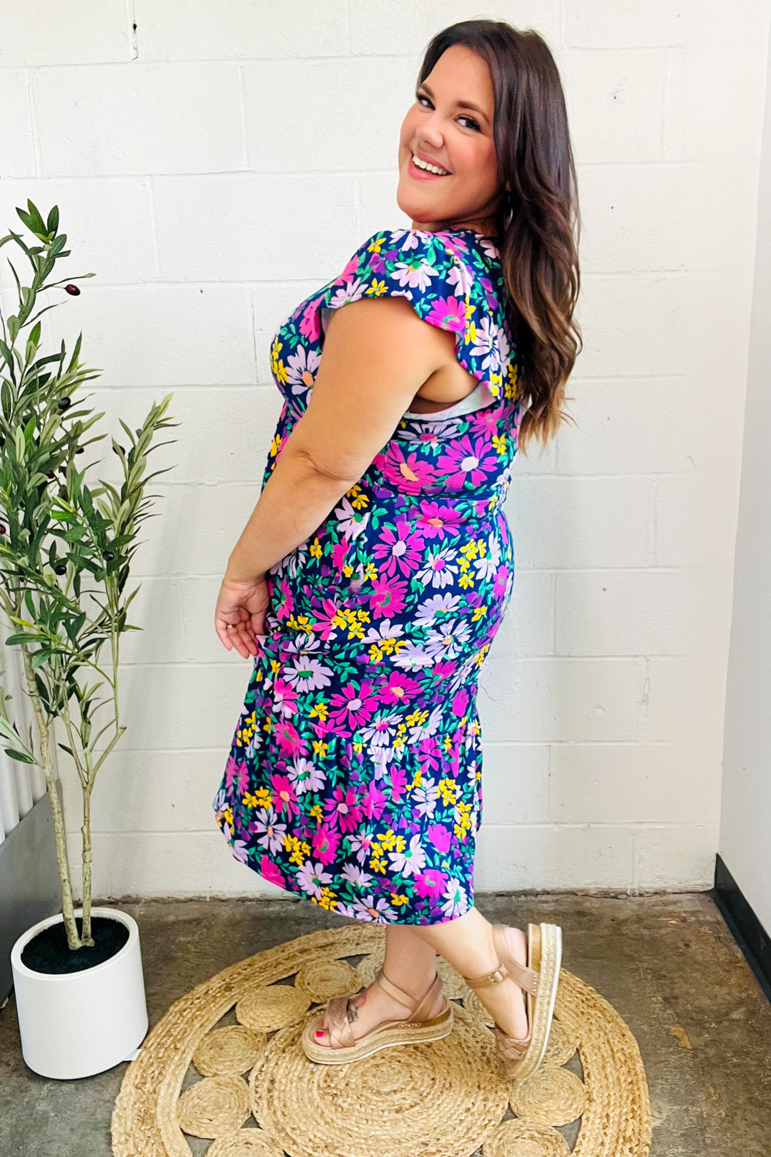 Haptics Diva Dreams Navy & Lilac Floral Fit & Flare Midi Dress Dresses