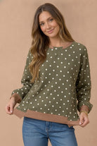 Haptics Cozy Dots Ribbed Pullover in Olive
