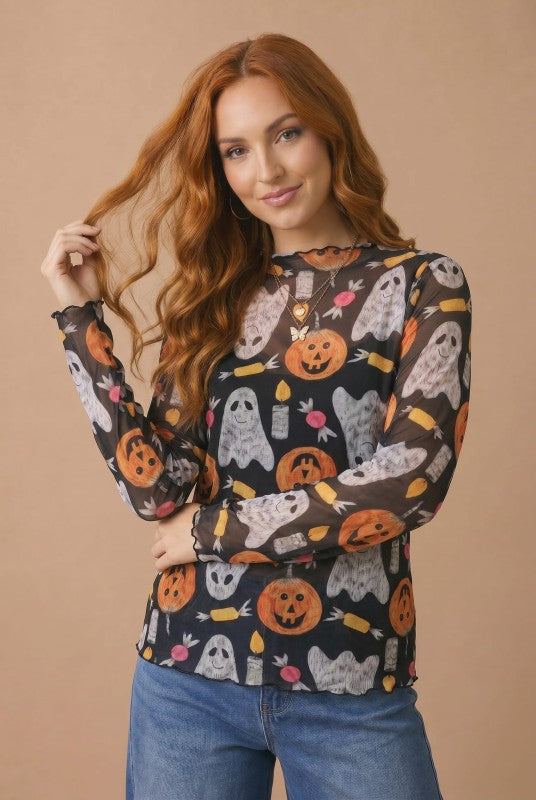 Haptics Ghostly Good Times Halloween Mesh Top Tops