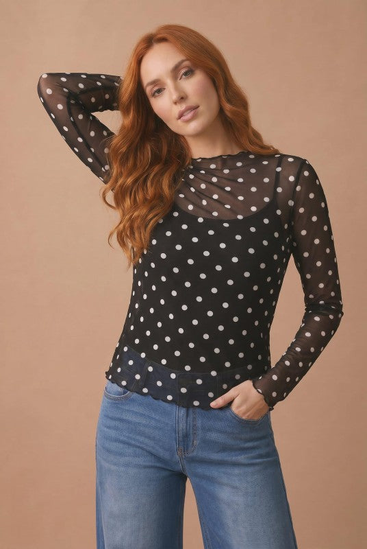 Haptics Dot to Dot Mesh Long Sleeve Top Tops