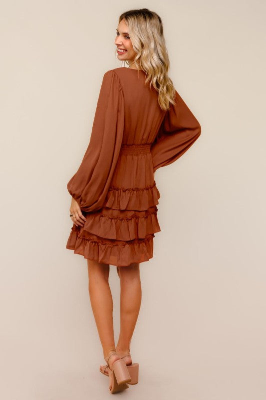 Haptics Ruffle Dreams Dress in Rust Brown Dresses