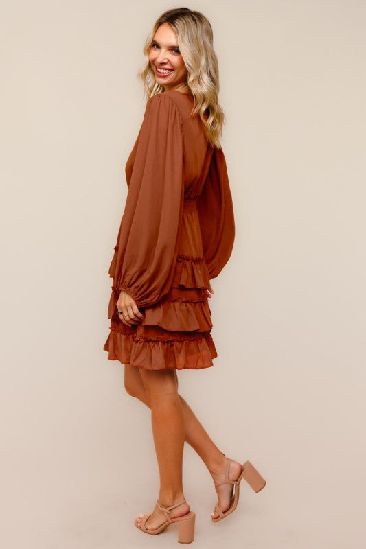 Haptics Ruffle Dreams Dress in Rust Brown Dresses