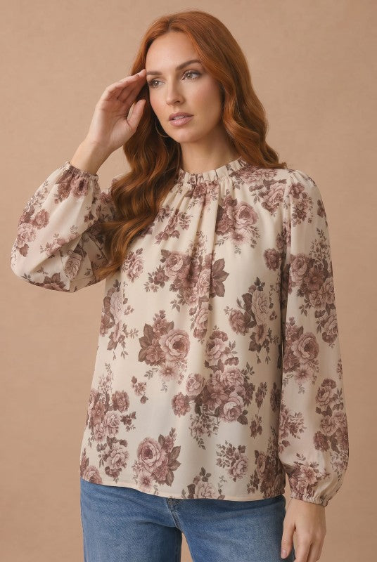 Haptics Vintage Rose Garden Floral Blouse
