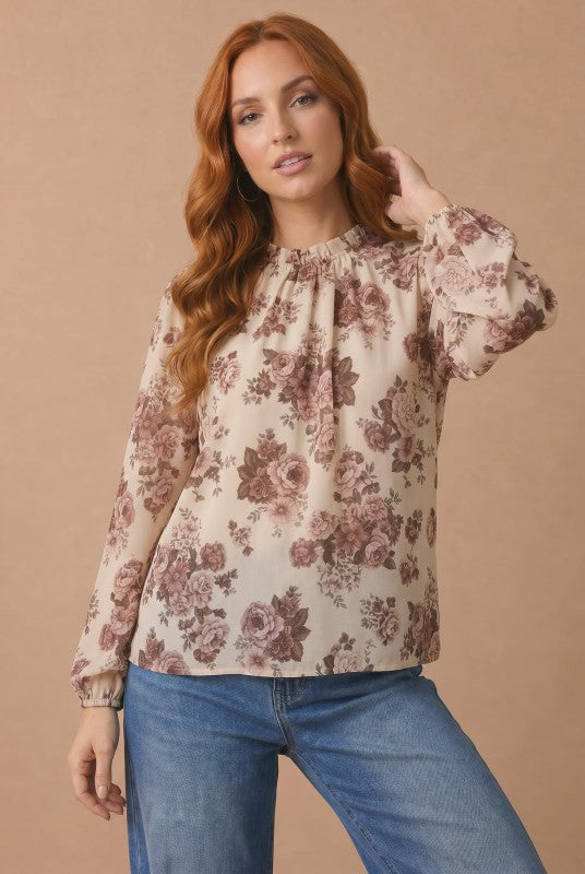 Haptics Vintage Rose Garden Floral Blouse