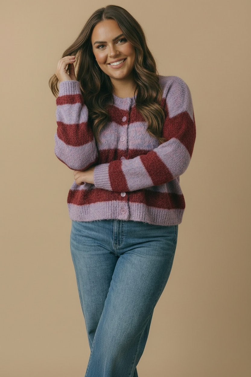 Haptics Cuddle Up Button Fuzzy Cardigan in Glacier & Navy