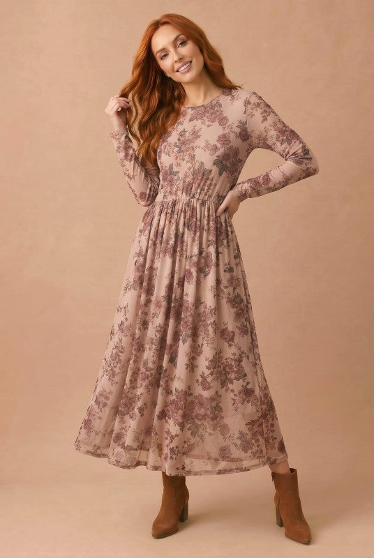 Haptics Rosewood Dreams Floral Mesh Midi Dress Dresses