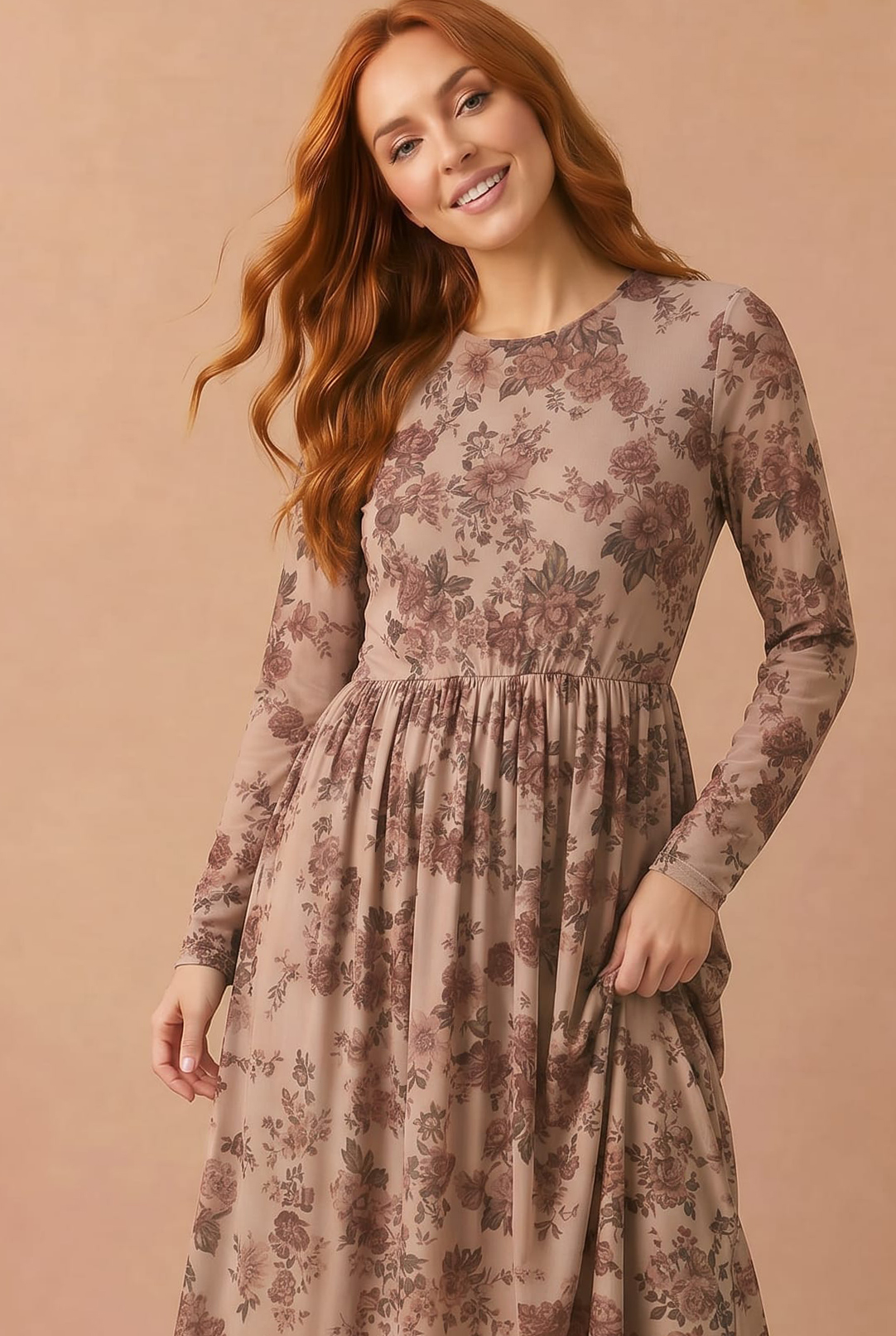 Haptics Rosewood Dreams Floral Mesh Midi Dress Dresses