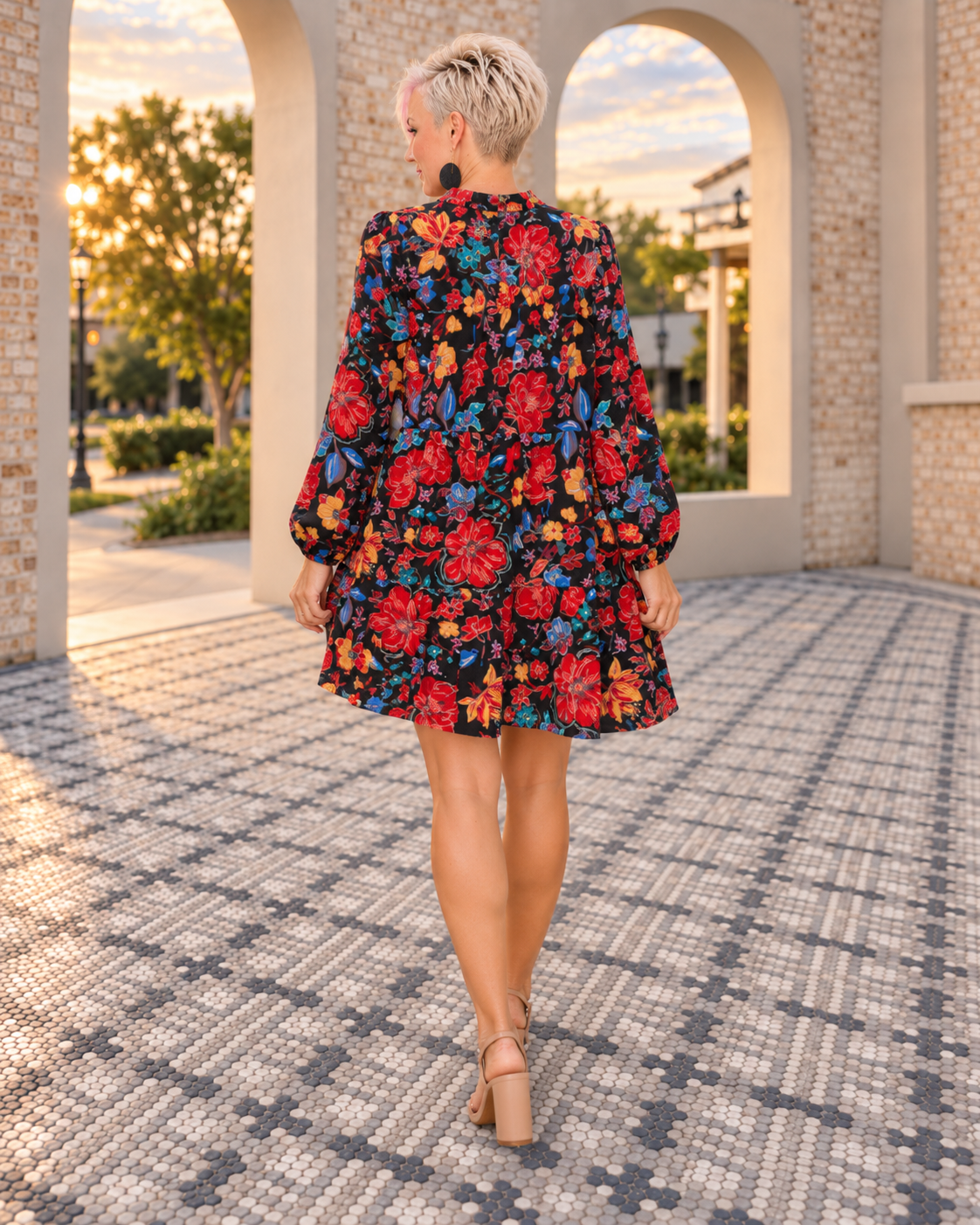Haptics Bold Blooms Long Sleeve Tiered Mini Dress Dresses