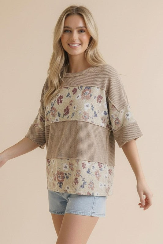 Haptics Floral Grove Comfort Wave Ribbed Top