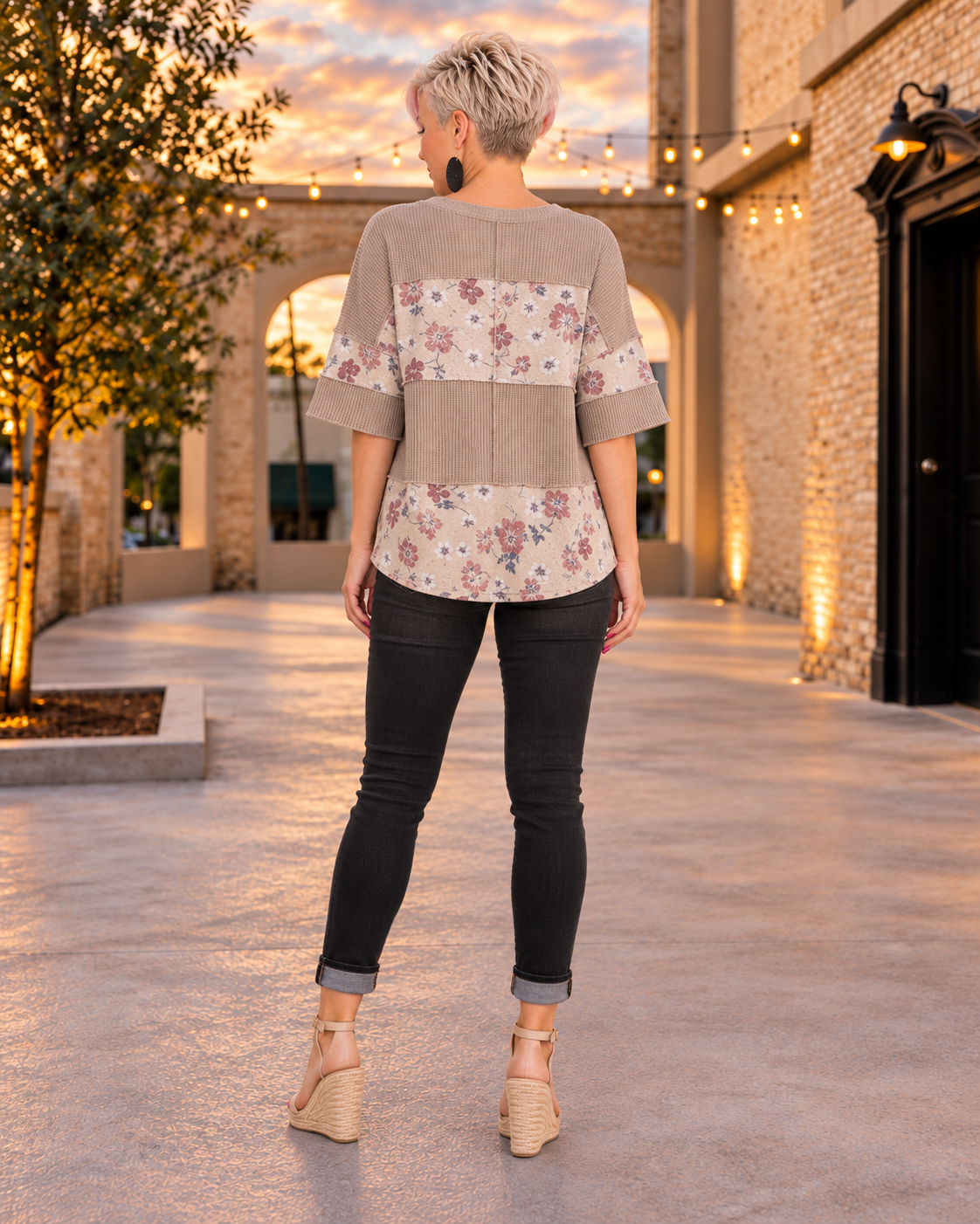 Haptics Floral Grove Comfort Wave Ribbed Top