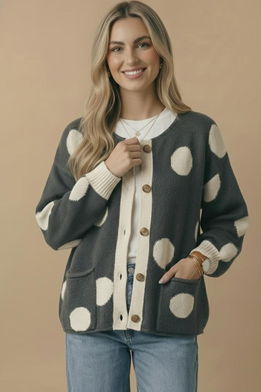 Haptics Polka Dot More Myself Button Down Jacquard Cardigan Womens