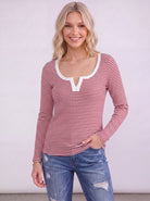 7th Ray Here, There, Everywhere Split Neck Top in Burgundy Womens