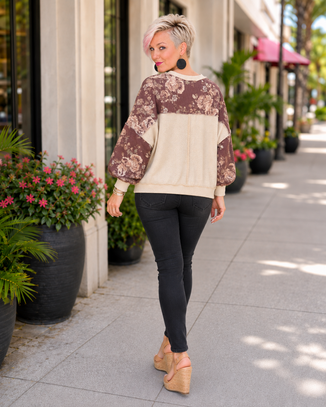 Haptics Antique Bouquet Sweatshirt in Mocha Sweatshirts