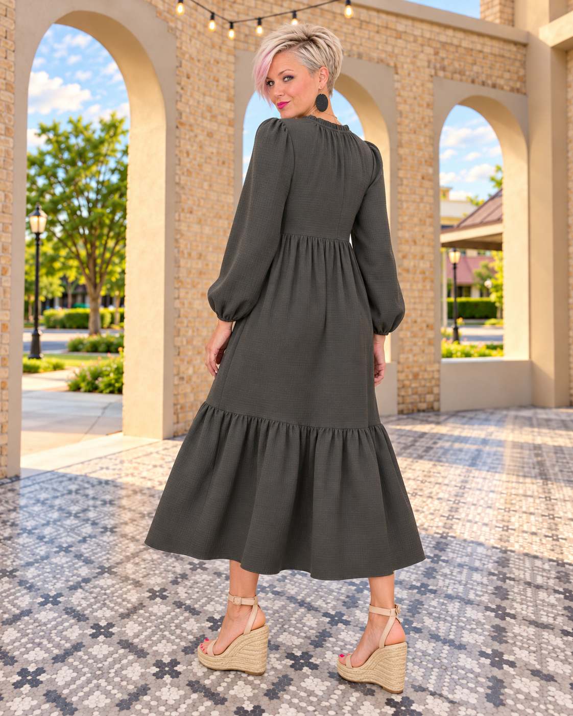 Haptics Every Single Touch V-Neck Tiered Maxi Dress in Ash Womens