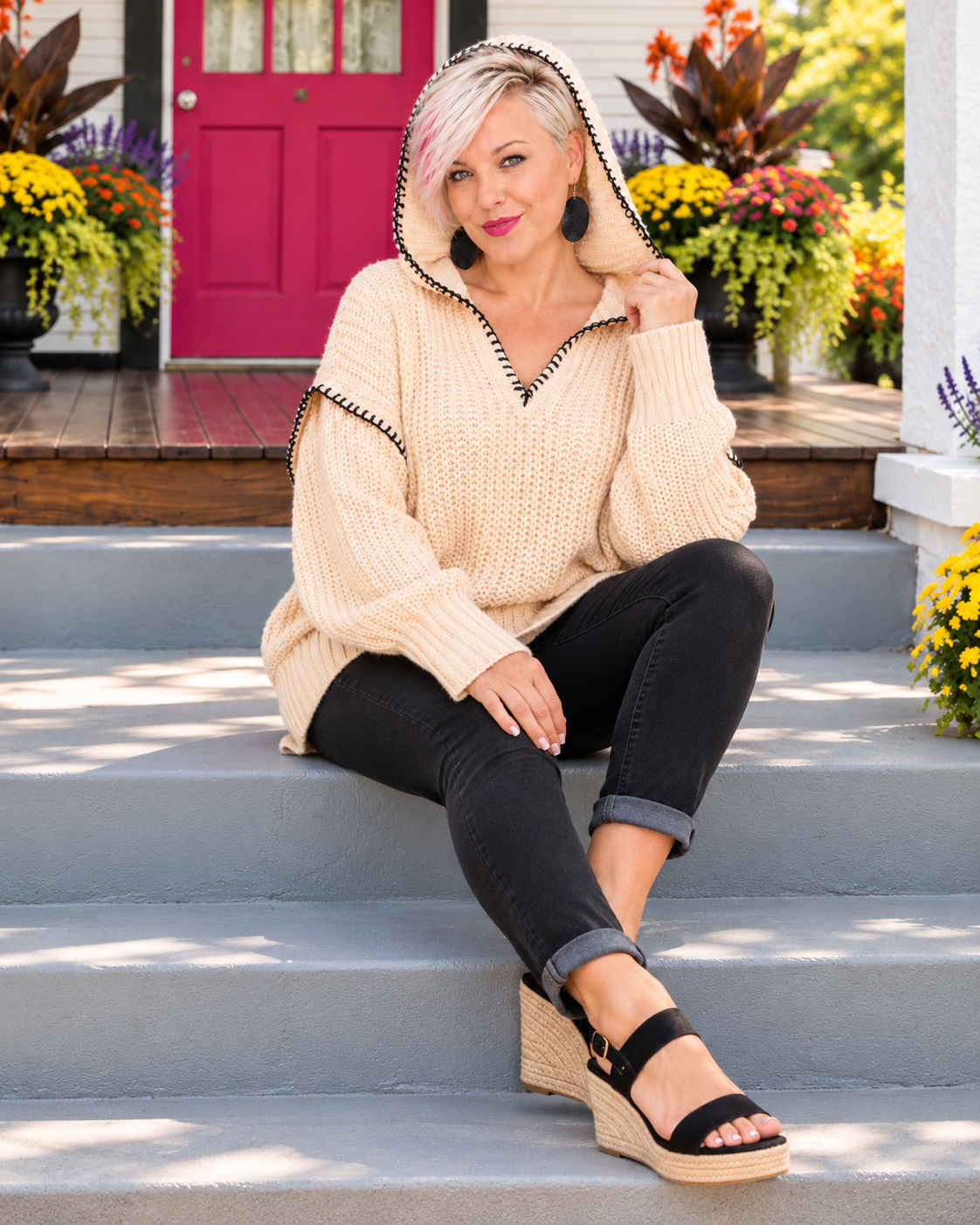 Haptics Wrapped in Grace Knit Sweater in Warm Taupe 3X Tops