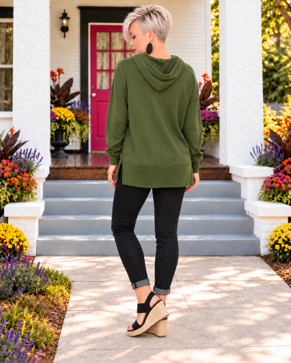 Haptics Simple Snug Snap Hooded Pullover Tops