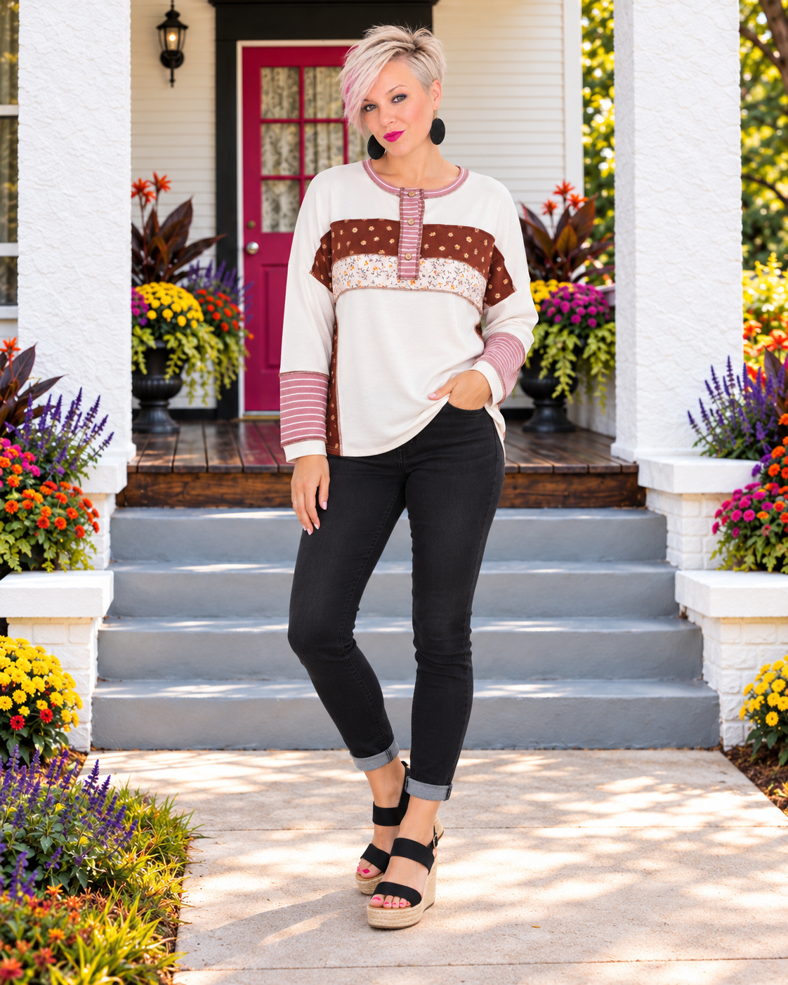 Haptics Brick by Brick Color Block Top Tops