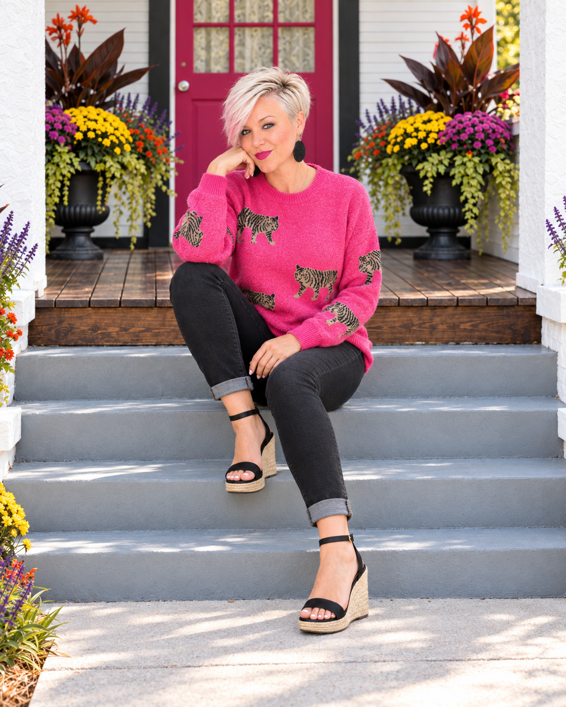 BiBi Pretty and Prowling Graphic Pullover in Pink 3XL Tops