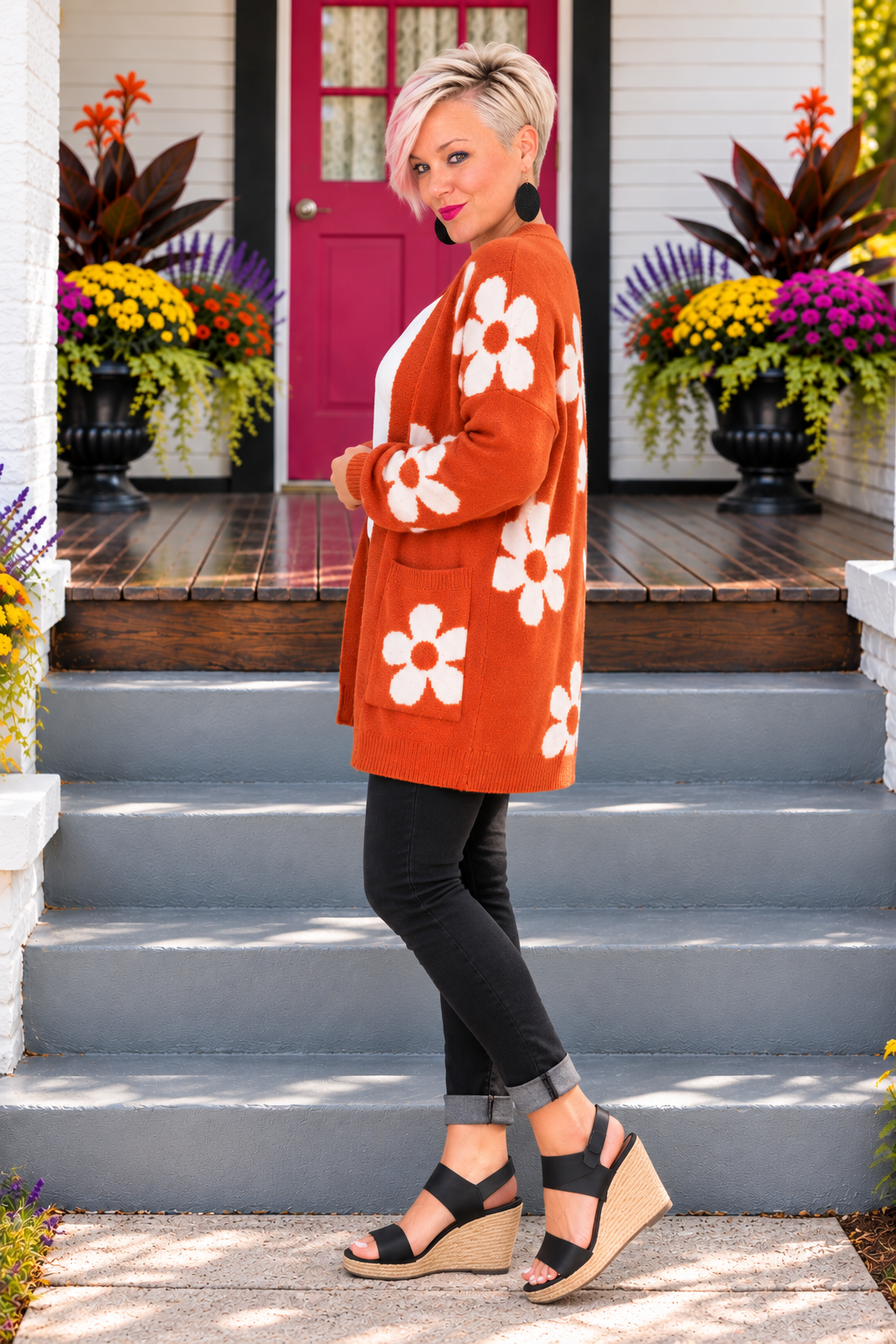 Jodifl Enough Anyways Floral Cardigan in Burnt Orange Cardigans
