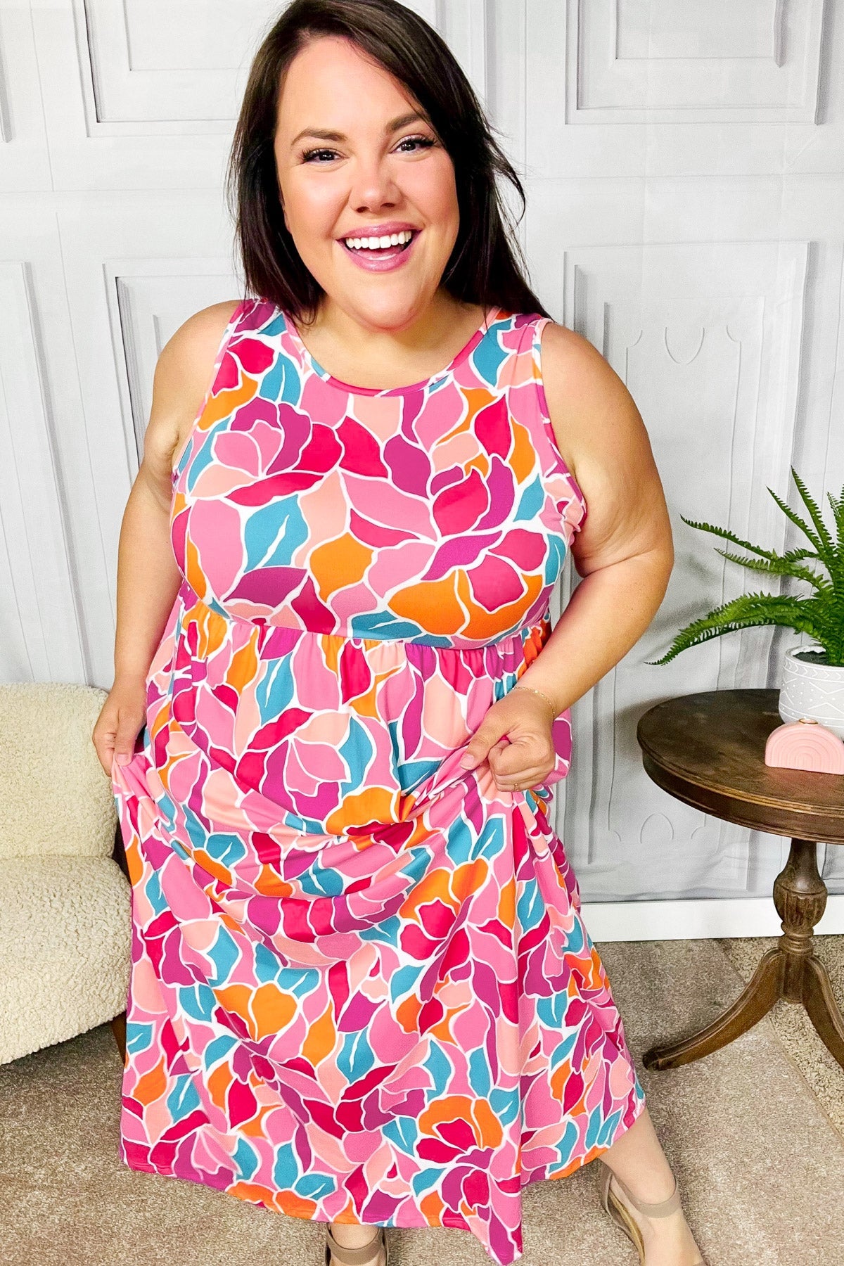 Haptics Hello Beautiful Fuchsia Abstract Floral Fit & Flare Maxi Dress Final Sale