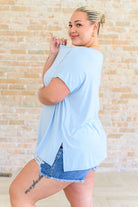 A. gain I'll Fly Away Round Neck Relaxed Jersey Knit Top in Light Blue Tops