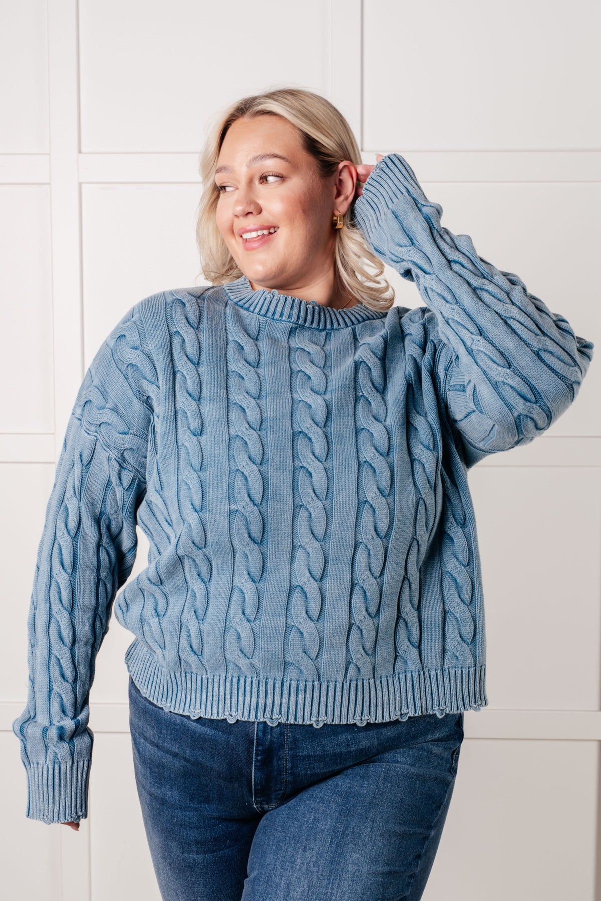 7th Ray In the Right Direction Cable Knit Sweater Sweaters